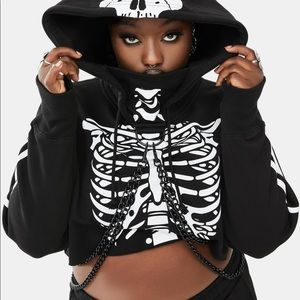 Dolls Kill Skeleton Crop Hoodie